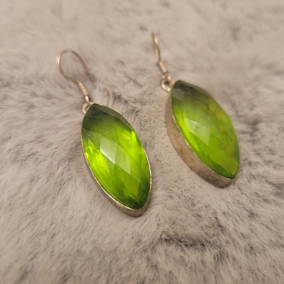 None Jewelry - Large Marquise Light Green Gemstone Earrings
